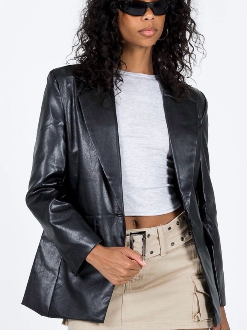 NWT Princess Polly Jocelyn Faux Leather Blazer Black Size S/M oversized mob wife